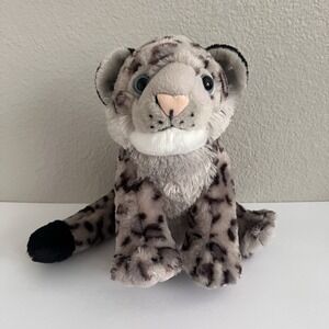 Wild Republic Snow Leopard Plush 12" Gray Black Spotted Cat Blue Eyes